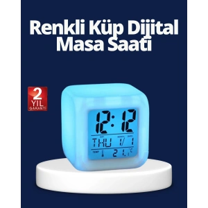 Renk Değiştiren Led Alarmlı Dijital Küp Masa Saati
