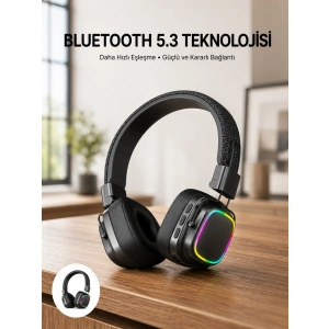 Renkli Işık Efektli Bluetooth 5.3 Müzik Kulaklığı Yeni Nesil