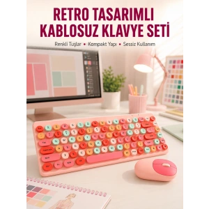 Renkli Retro Tuş Takımlı Klavye – 3 Cihaz Bağlantısı, Medya Kısayol Tuşları Yeni Nesil
