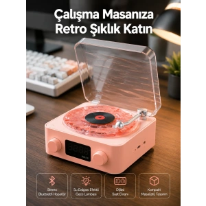 Retro Bluetooth Hoparlör – Kristal Ses, Gece Lambası, Saatli Tasarım Yeni Nesil