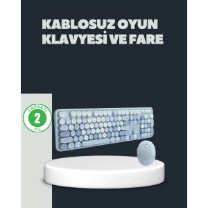 Retro Daktilo Stilli Kablosuz Klavye Mouse Seti – Sessiz Ve Şık