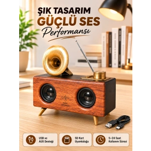 Retro Gramofon Tasarımlı Bluetooth Hoparlör – 3d Stereo Ses, 1800 Mah Batarya