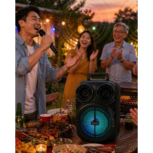 Rgb Işıklı Bluetooth Karaoke Hoparlör Mikrofonlu Usb Tf Kart Destekli Taşınabilir Speaker