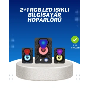 Rgb Işıklı Usb Hoparlör Seti 9w Çıkış Gücü Derin Bas
