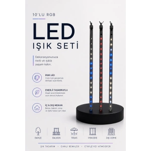 Rgb Led Dış Ve İç Mekan Süsleme Işığı 10 Çubuklu Şerit