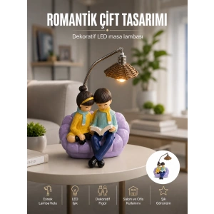 Romantik Çift Figürlü Okuyan Çift Masa Lambası Dekoratif Led Aydınlatma
