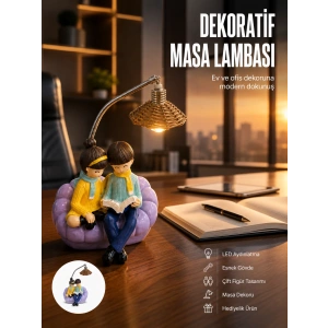 Romantik Çift Temalı Dekoratif Masa Lambası Yumuşak Led Işık