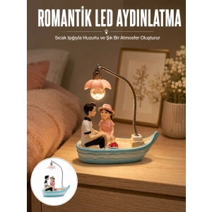 Romantik Sandal Üzerinde Çift Figürü Led Gece Lambası Masa Dekoru Yeni Nesil