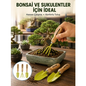 Saksı Bitkileri İçin Bahçe El Aleti Seti Ergonomik Ahşap Saplı