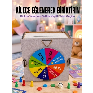 Şans Çarklı Para Biriktirme Kutusu Eğlenceli Tasarruf Challenge Ahşap Hedef Kumbarası
