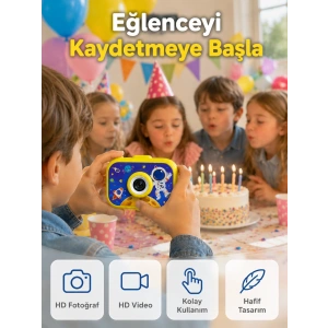Şarjlı Çocuk Dijital Kamera Ön Arka Kamera Destekli Hd Fotoğraf Video Çekimi Mini Tripodlu