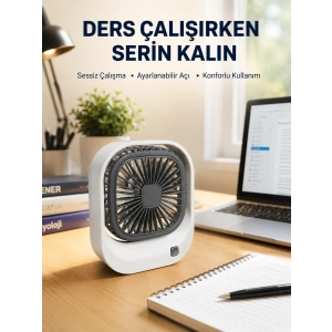 Şarjlı Masaüstü Fan 3 Kademeli Güçlü Hava Akışı