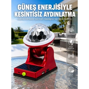 Şarjlı Rgb Projektör Lamba Güneş Enerjili Çok Fonksiyonlu Disco Işık Lambası