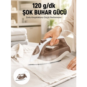 Seramik Tabanlı Buharlı Ütü 2200w Dikey Ütüleme 300ml Kahverengi
