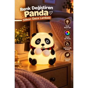 Sevimli Panda Silikon Gece Lambası Renkli Işık Modu Dokunmatik Kontrollü Aydınlatma