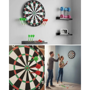 Şık Tasarımlı 15 İnç Dart Tahtası Metal Uçlu 4 Ok Seti