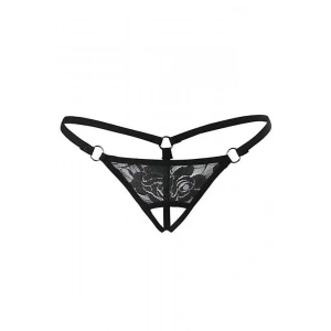 Siyah Dantelli Özel Bölgesi Açık G-String TM1167