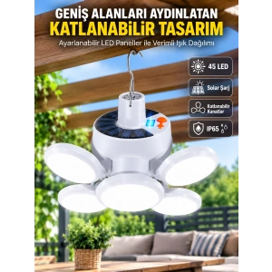 Solar Enerjili Katlanabilir Led Kamp Ve Bahçe Lambası
