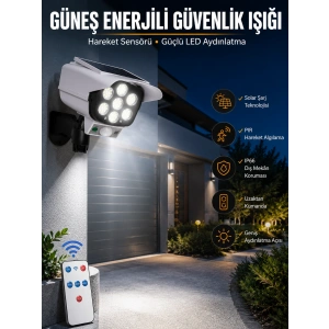Solar Lamba Kamera Görünümlü Duvar Lambası Dönebilen Bahçe Aydınlatması