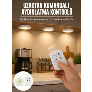 Spot Lamba Led Işık 3lü Uzaktan Kumandalı Pilli Yapışkanlı Kablosuz Yeni Nesil