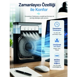 Su Hazneli Püskürtmeli Fan 1-3-5 Püskürtme Seçeneği, Type-c Güç Girişi