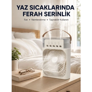 Taşınabilir 3ü 1 Arada Mini Fan | Nemlendirici + Soğutucu + Gece Lambası Yeni Nesil