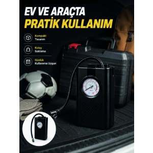 Taşınabilir Araç Hava Pompası Analog Manometreli Lastik Şişirme Pompası
