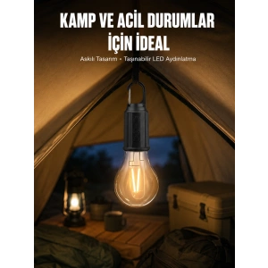 Taşınabilir Askılı Ampul Kamp Lambası Askılı Type-c Şarjlı Bahçe Lambası