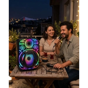 Taşınabilir Bluetooth Speaker Mikrofonlu Rgb Işıklı Karaoke Ses Sistemi