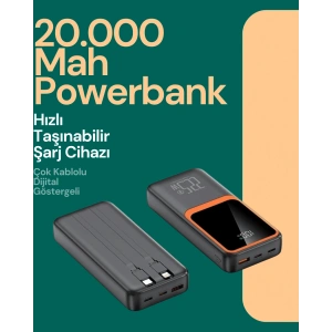 Taşınabilir Şarj Cihazı 20000 Mah | 22.5w Hızlı Şarj + Dijital Ekran + Kablo Dahil