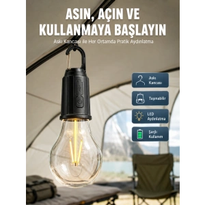 Taşınabilir Şarjlı Led Ampul Askılı Lamba Kamp Bahçe Lambası