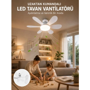 Tavan Vantilatörü Sessiz Motorlu Uzaktan Kumandalı Led Aydınlatma Güçlü Serinletme