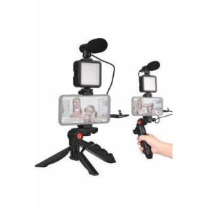 Telefon Tutucu Mini Mikrofonlu Tripod Vlog Çekim Video