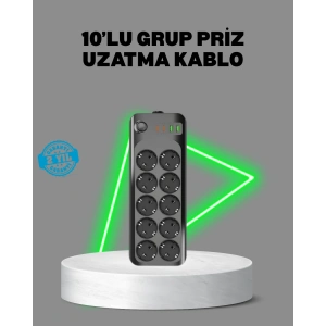Termal Akım Korumalı 10’lu Grup Priz Usb Type-c Hızlı Şarj 2500w 2m Kablo