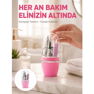 Tırnak Bakım Manikür Pedikür Seti 4 Parça Pembe Pratik Günlük Kullanım Yeni Nesil