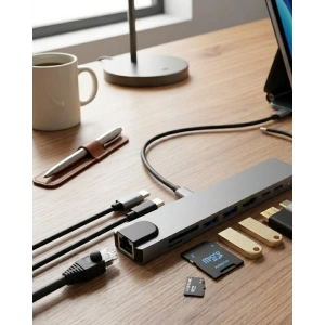 Type C Çoklu Port Hub 8 Port Usb Hdmı Sd Kart Ethernet Adaptör