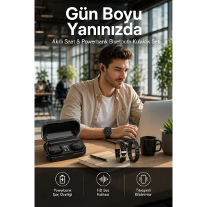 Ucuz Kaliteli Akıllı Saat Ve Powerbank Bluetooth Kulaklık 5.1 Stereo Anc Özelliği