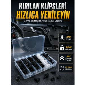 Universal Araç Döşeme Klipsi Ve Tampon Sabitleme Pimi Seti 100 Parça Organizer Kutulu
