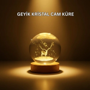 Usb Bağlantılı Geyik Temalı Kristal Küre Premium Masa Gece Lambası