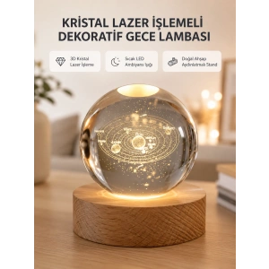 Usb Bağlantılı Işıklı Kristal Küre Modern Ahşap Tabanlı Dekor