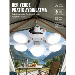 Usb Ve Solar Şarjlı Katlanabilir 5 Taraflı Led Lamba