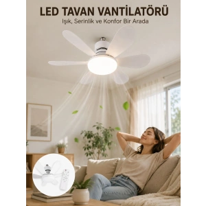 Uzaktan Kumandalı Led Tavan Vantilatörü Yüksek Aydınlatma Güçlü Esinti Süper Sessiz Çalışma Özellikli