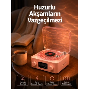 Vintage Tarz Bluetooth Hoparlör – Gece Işığı Ve Zaman Göstergeli Yeni Nesil