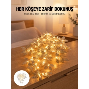 Yaprak Şekilli Gümüş Led Işık Pilli Dekoratif Aydınlatma