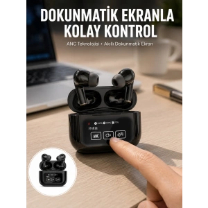 Yeni Nesil Anc Özellikli Çağrı Cevaplayan Dokunmatik Ekranlı Bluetooth Kulaklık Siyah Yeni Nesil