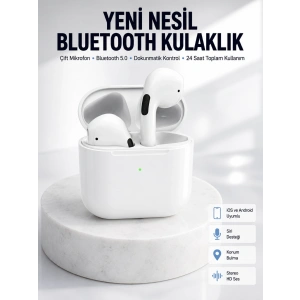 Yeni Nesil Bluetooth Kulaklık Beyaz Çağrı Cevaplayabilen Kablosuz