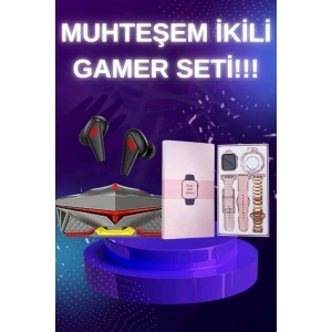 Yeni Nesil Pembe Dokunmatik Ekran Akıllı Saat Ve Oyuncu Kulaklığı Kablosuz Bluetooth Kulaklık