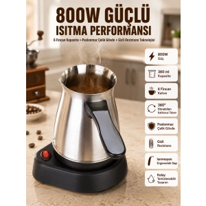 Yeni Nesil Türk Kahve Makinesi Cezvesi Siyah Gri Kablolu Pratik