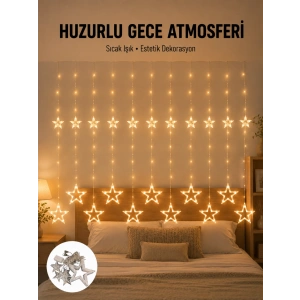 Yıldız Desenli Perde Tipi Peri Led 3x3 Metre Aydınlatma Yeni Nesil