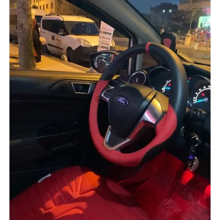 1. Kalite Deri KIRMIZI İpli ve Kırmızı-Siyah Desenli Direksiyon Kılıfı - Dikmeli Model / A+ Kopmayan İp / Kokusuz Ürün